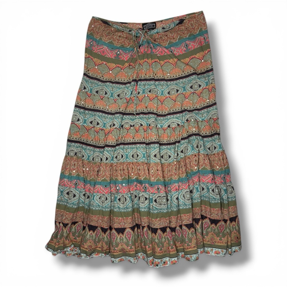 Angie Boho Mixed Media Floral Paisley Maxi Skirt Small
